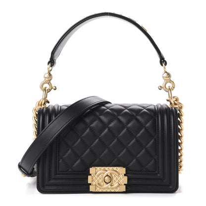 Chanel Calfskin Small Boy Logo Top Handle Flap Black 1 of 11