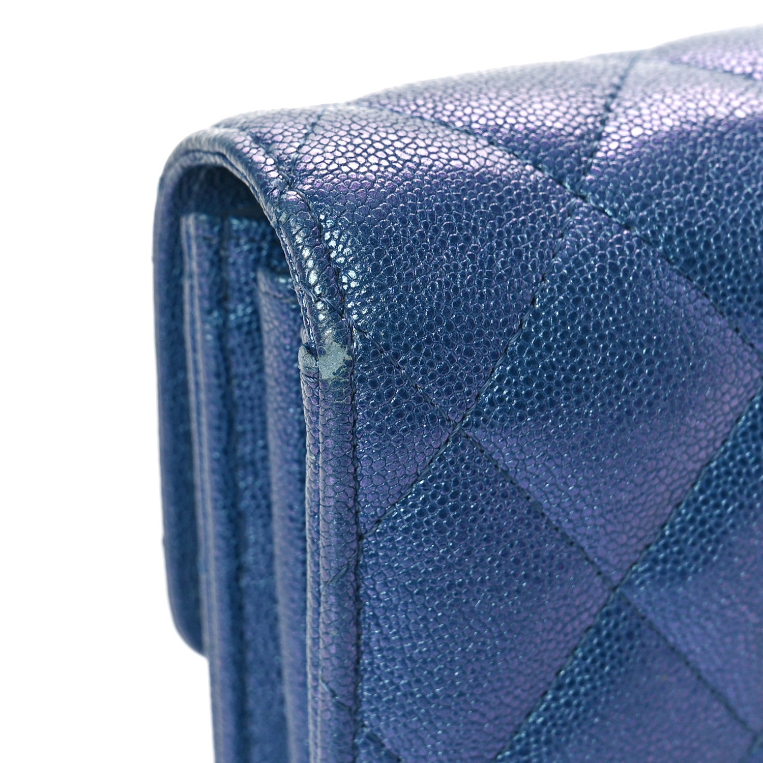 Chanel Iridescent Caviar Quilted Large Gusset Flap Wallet Dark Blue 10 of 11