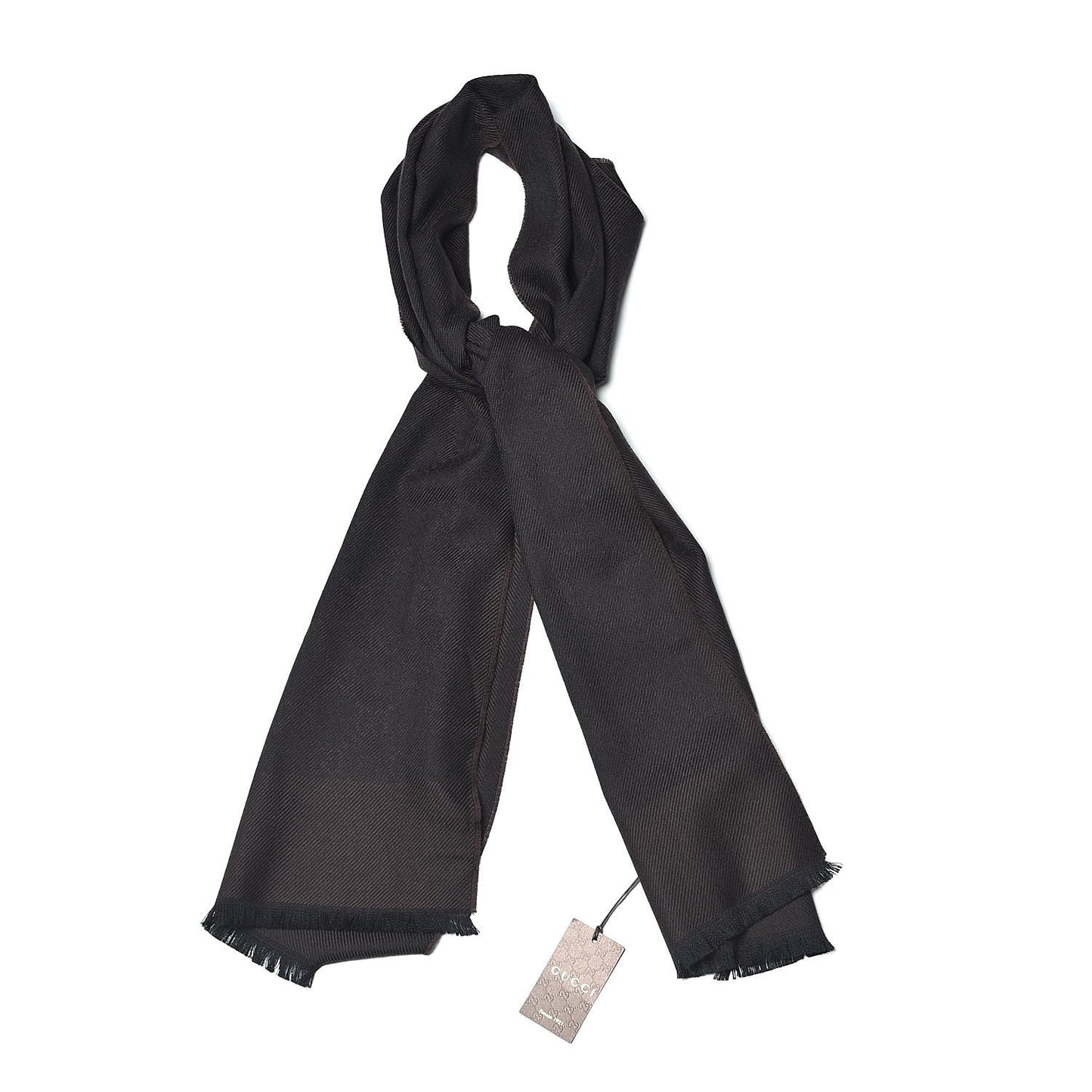 Wool GG Monogram Brent Fringe Scarf Dark Brown