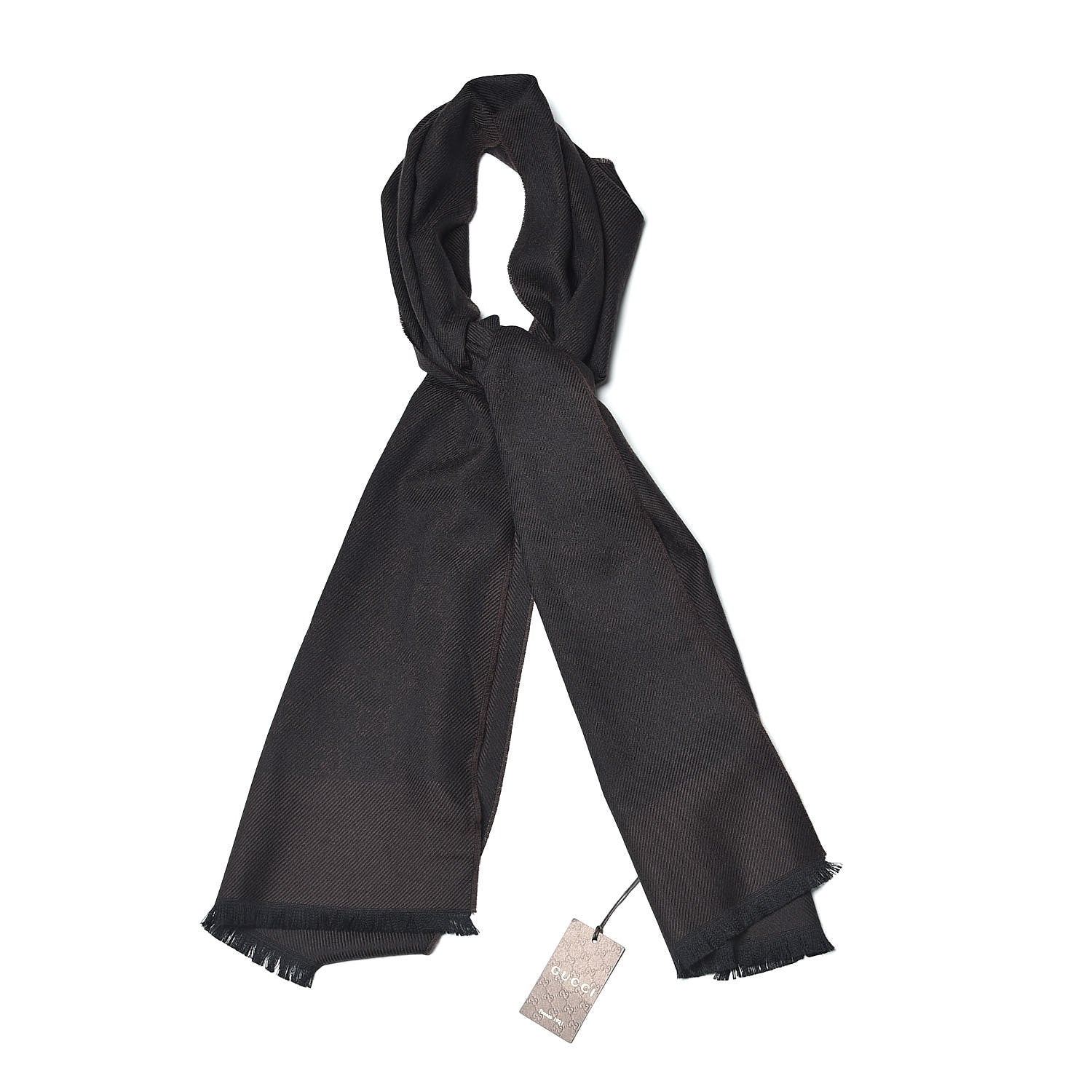 Gucci Wool GG Monogram Brent Fringe Scarf Dark Brown 1 of 4