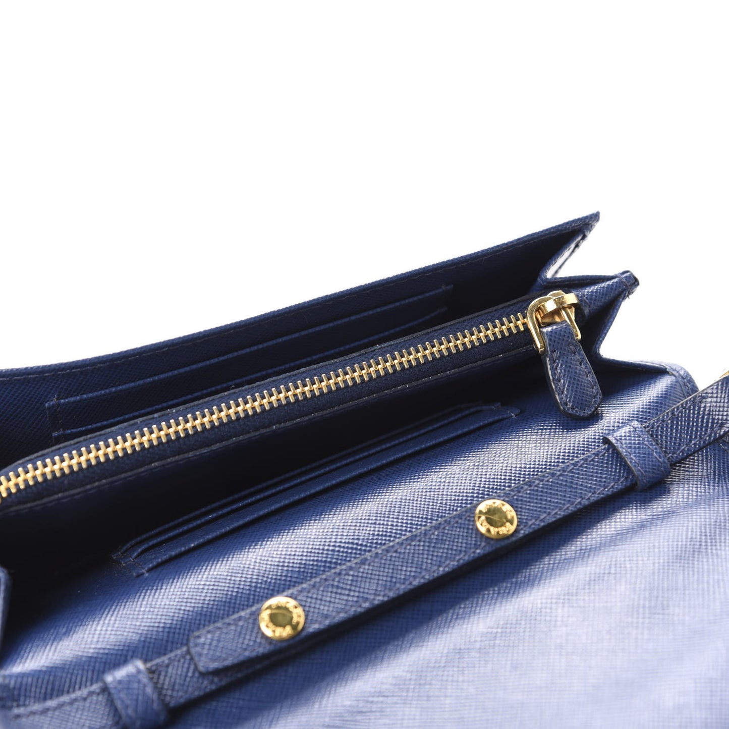 Saffiano Metal Flap Wallet With Strap Bluette