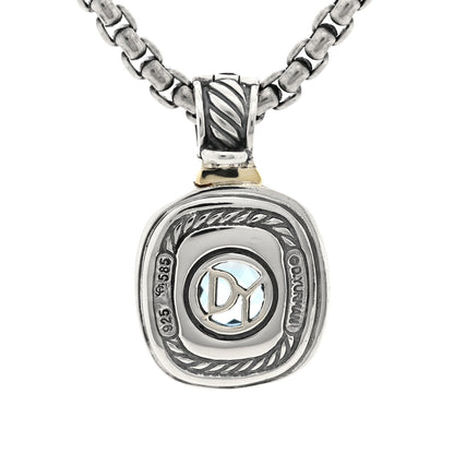 David Yurman Sterling Silver 14K Yellow Gold Blue Topaz 12mm Albion Pendant Box Chain Necklace 4 of 5