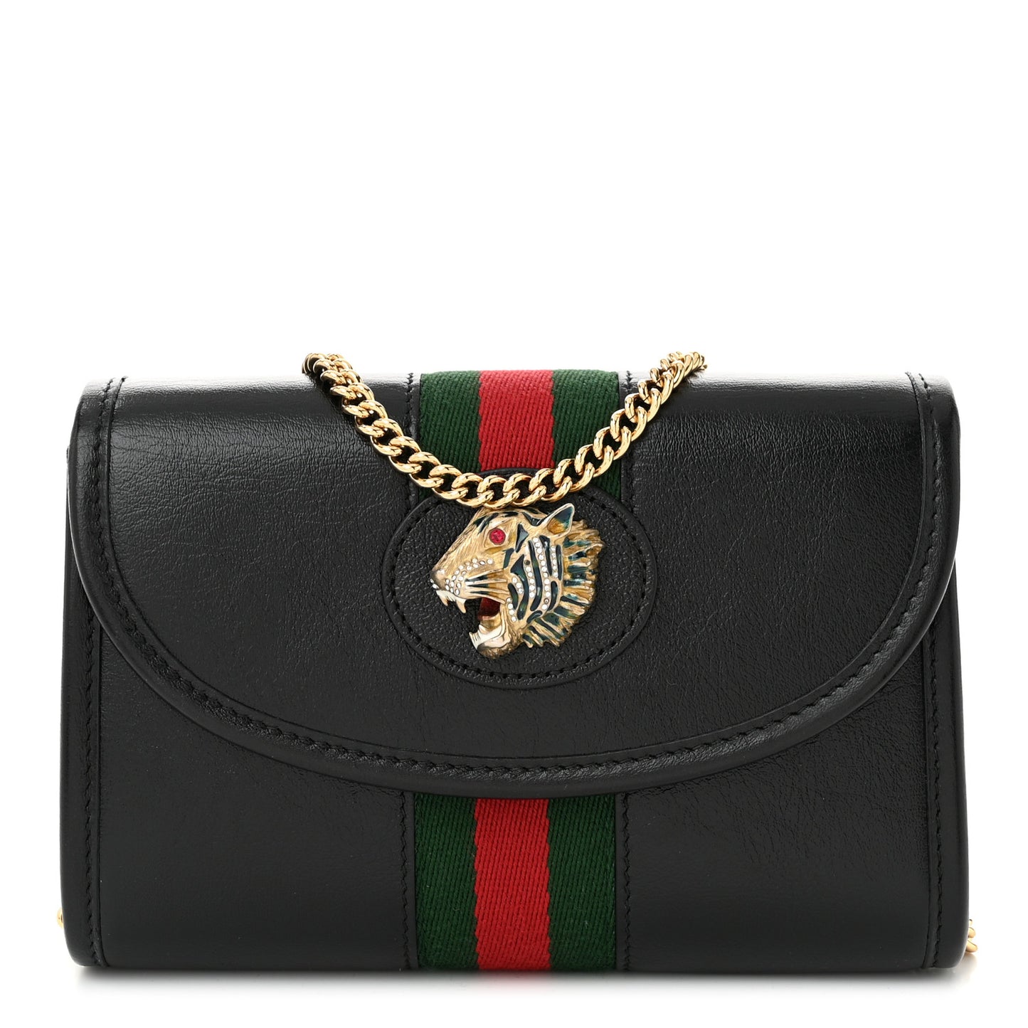 Textured Calfskin Web Mini Rajah Slim Flap Shoulder Bag Black