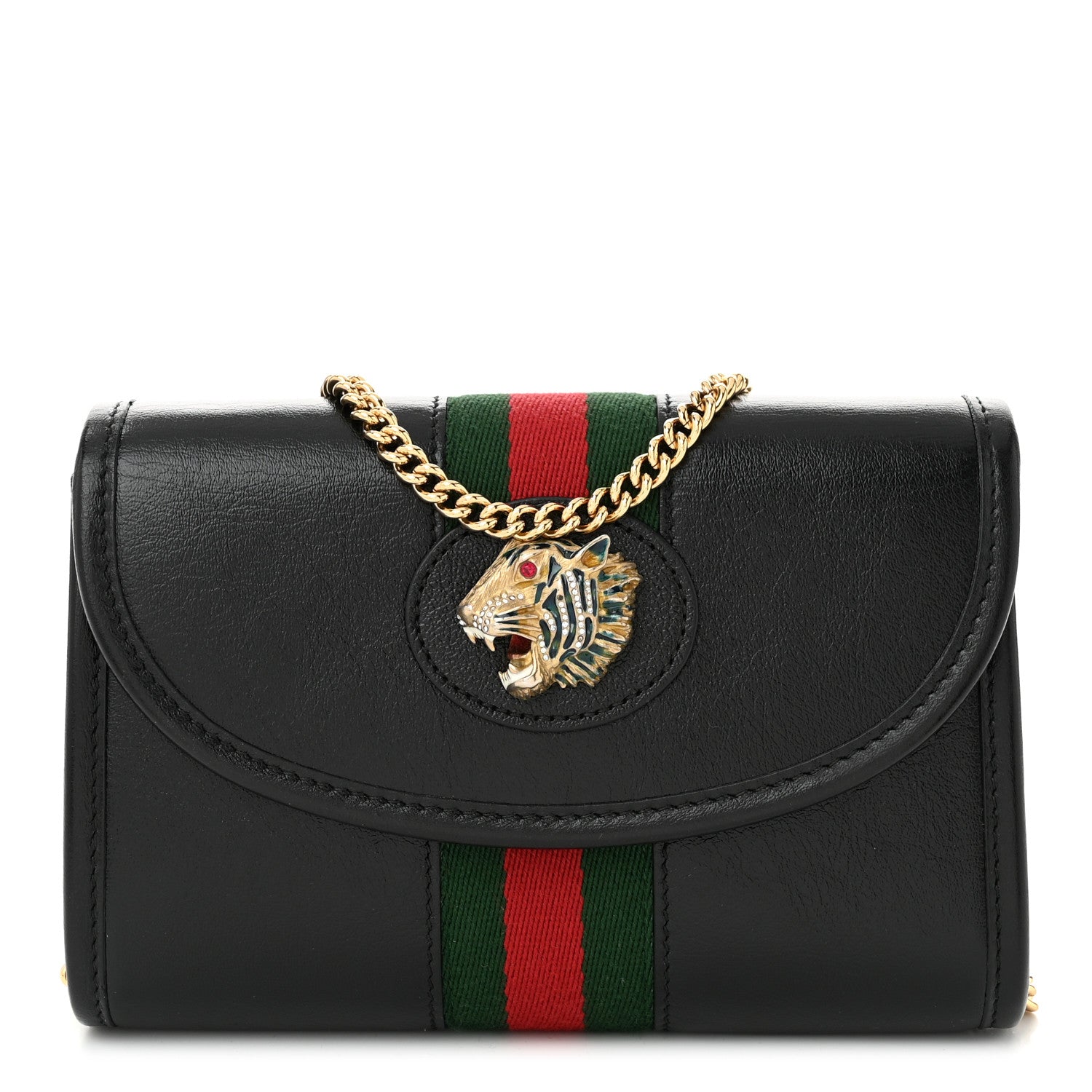 Gucci Textured Calfskin Web Mini Rajah Slim Flap Shoulder Bag Black 1 of 11
