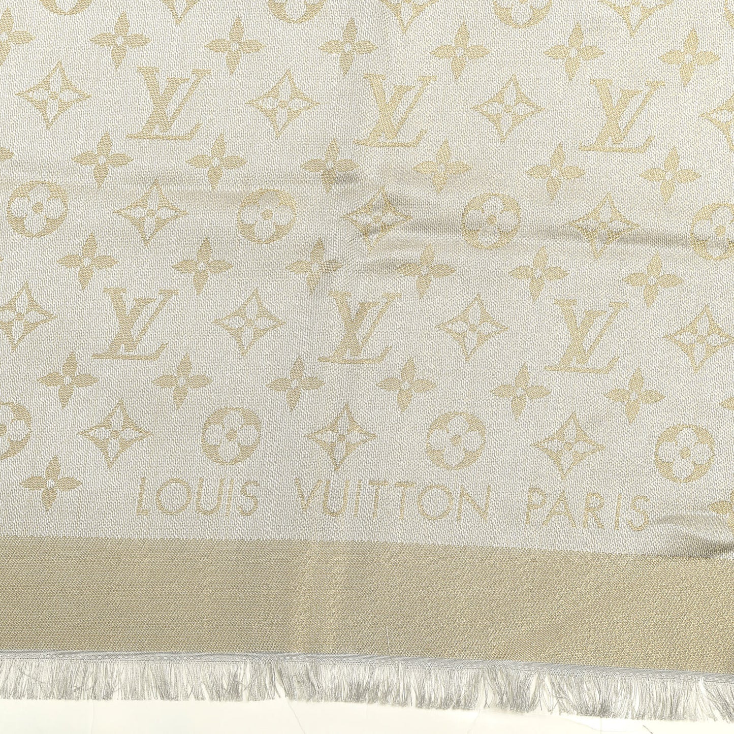 Silk Lurex Wool Monogram Shine Shawl Greige