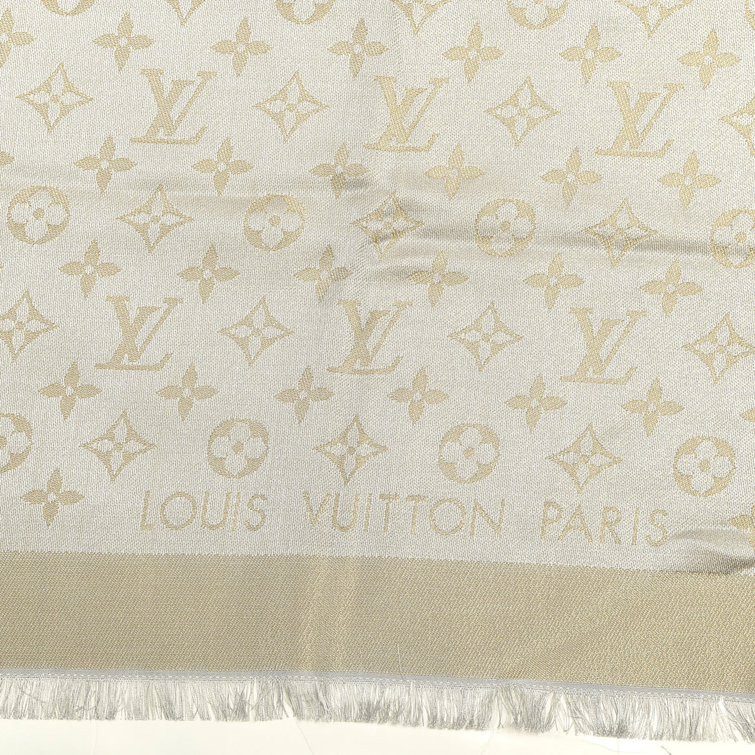 Louis Vuitton Silk Lurex Wool Monogram Shine Shawl Greige 2 of 3