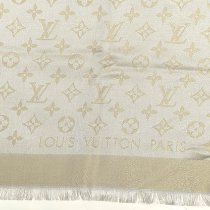 Louis Vuitton Silk Lurex Wool Monogram Shine Shawl Greige 2 of 3