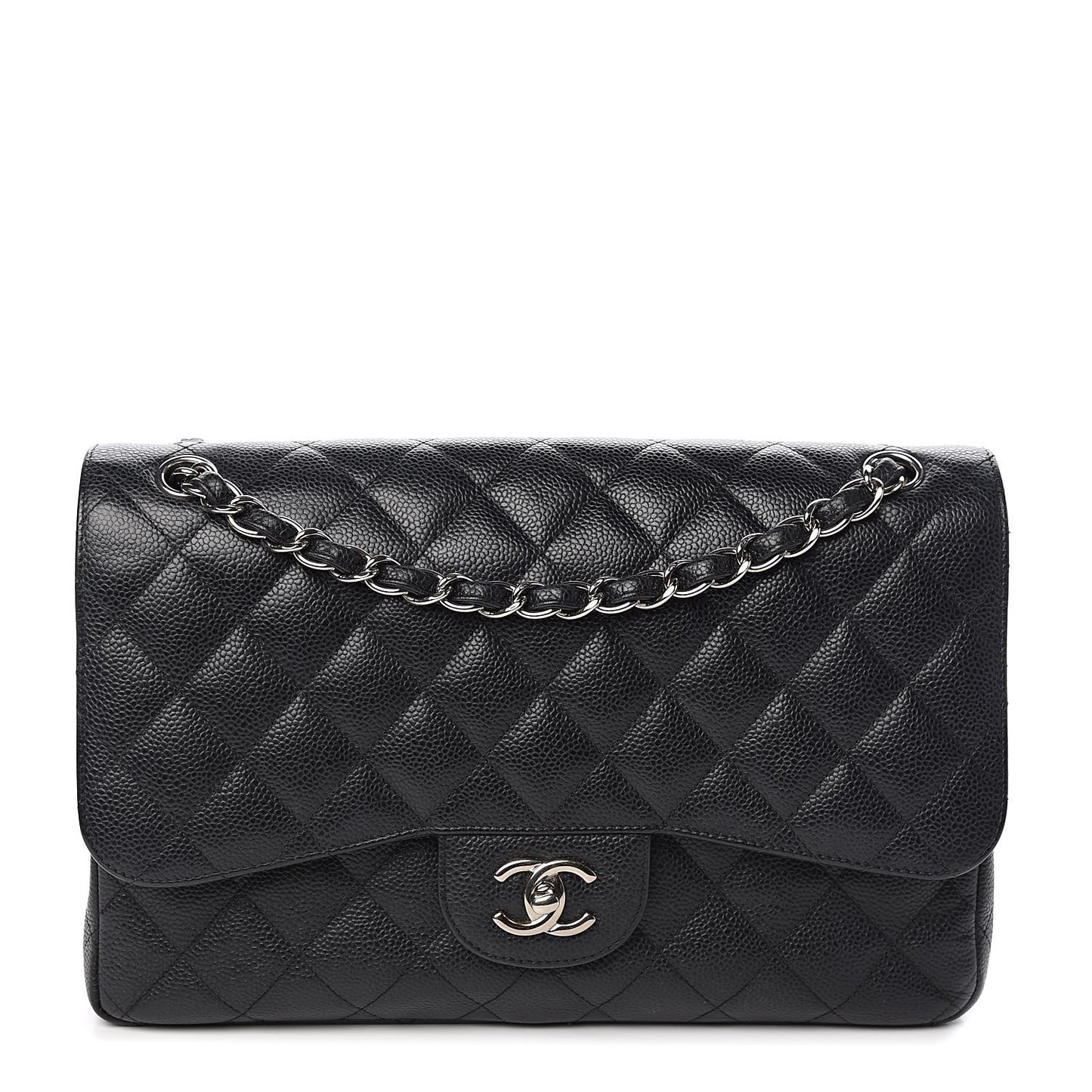 Caviar Quilted Jumbo Double Flap Black
