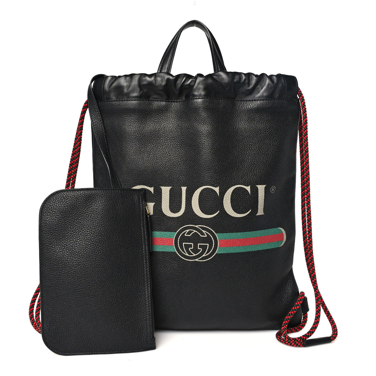 Calfskin Logo Drawstring Backpack Black
