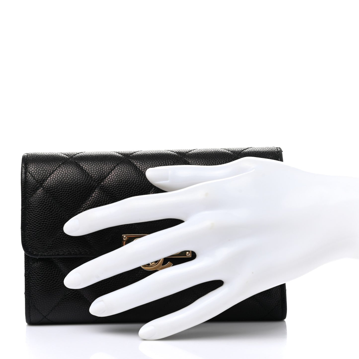 Caviar Quilted Small Golden Class Flap Wallet Black