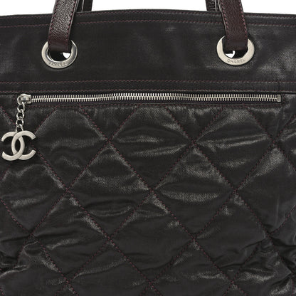 Chanel Metallic Coated Canvas Quilted Large Paris Biarritz Tote Dark Brown 8 of 10