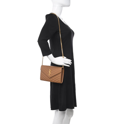 Saint Laurent Grain De Poudre Matelasse Chevron Monogram Chain Wallet Dark Natural 3 of 15