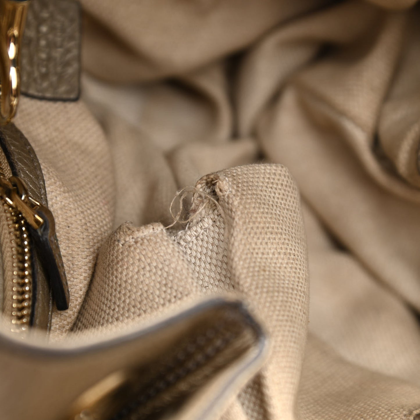 Metallic Pebbled Calfskin Medium Soho Chain Shoulder Bag Golden Beige