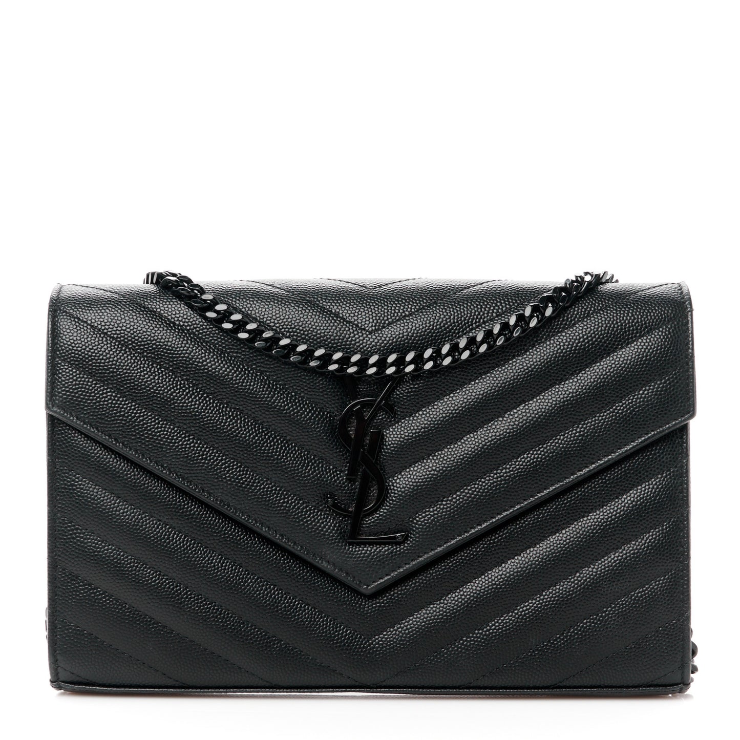 Grain De Poudre Matelasse Chevron Monogram Monochrome Chain Wallet Black