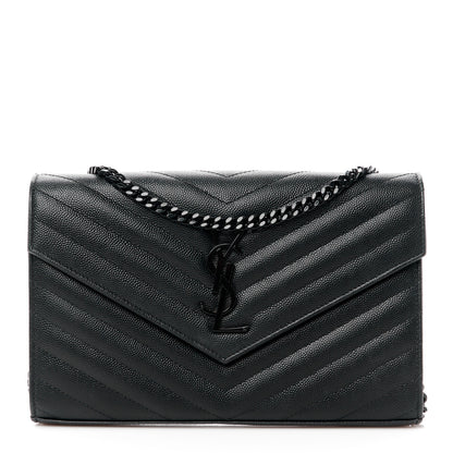 Saint Laurent Grain De Poudre Matelasse Chevron Monogram Monochrome Chain Wallet Black 1 of 10