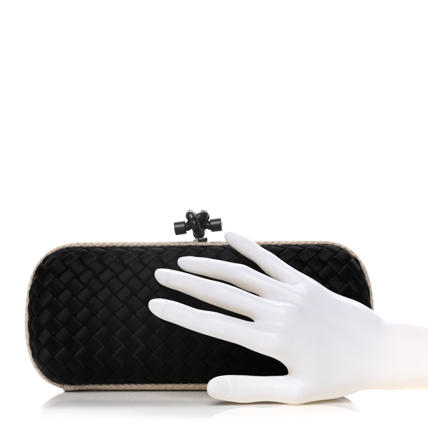Bottega Veneta Intrecciato Silk Raffia Faille Knot Clutch Black 2 of 7