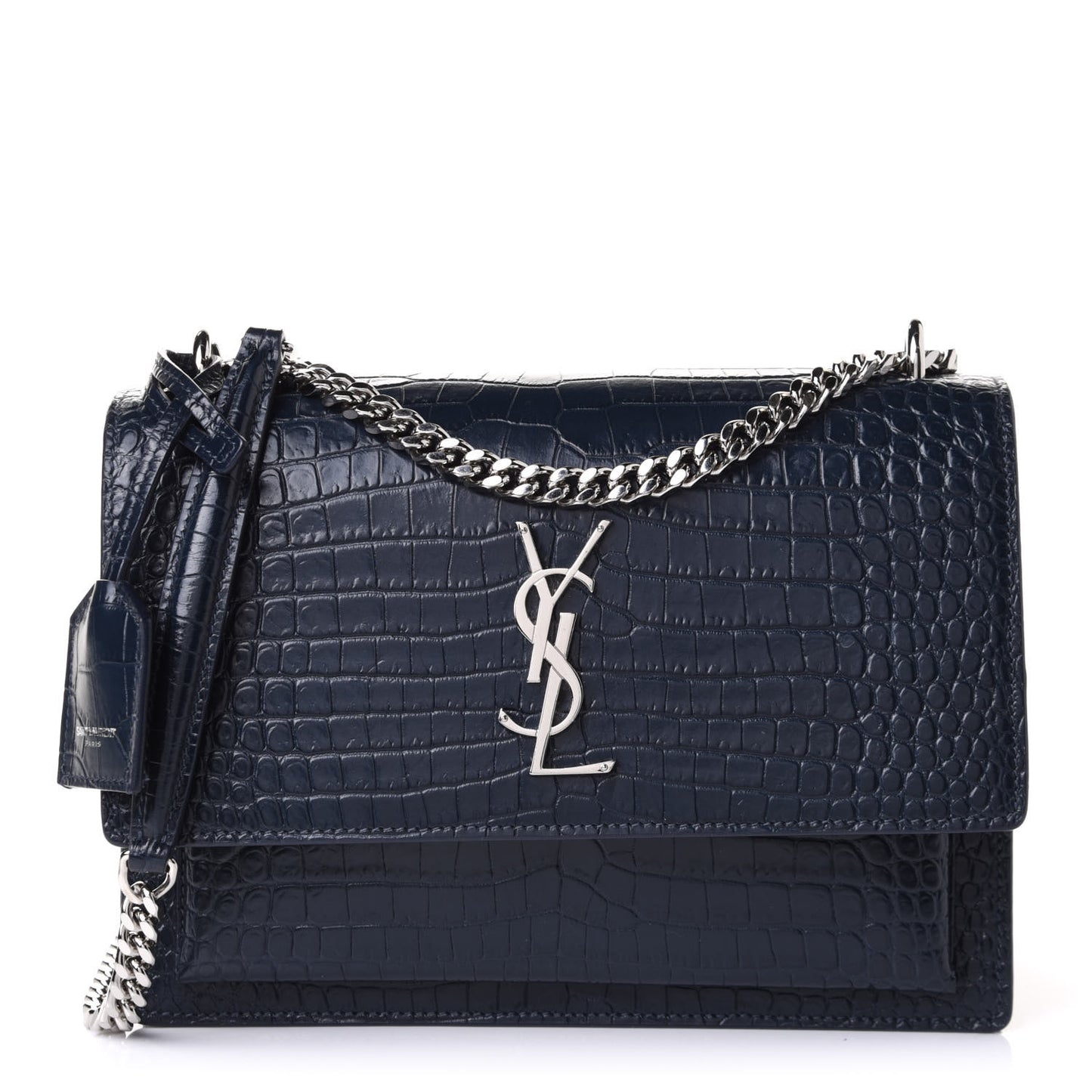 Calfskin Crocodile Embossed Medium Monogram Sunset Navy