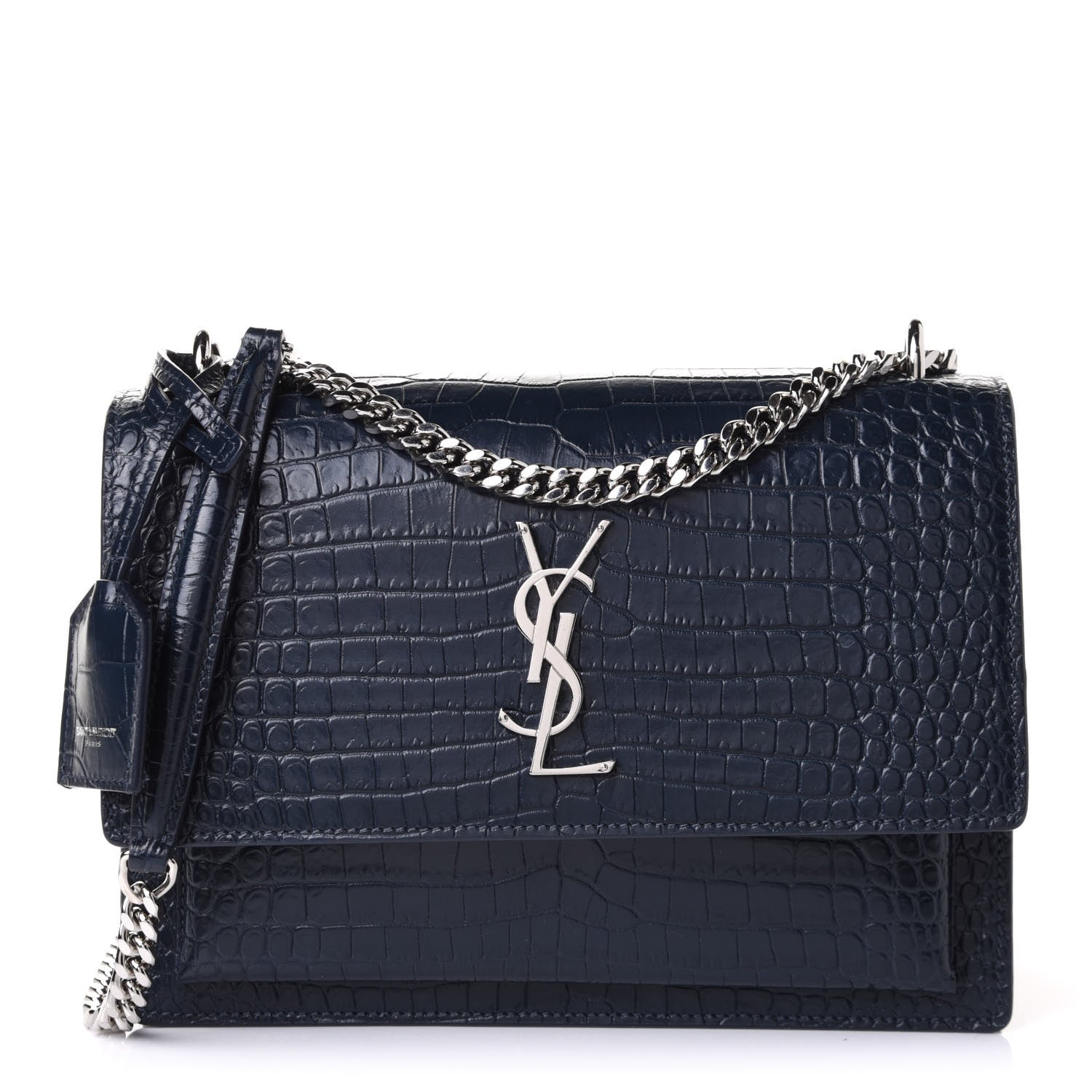 Saint Laurent Calfskin Crocodile Embossed Medium Monogram Sunset Navy 1 of 10