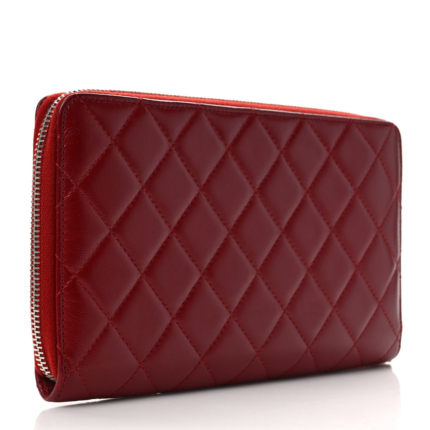 Lambskin Quilted Large Zip Around Organizer Wallet Red