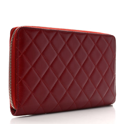 Chanel Lambskin Quilted Large Zip Around Organizer Wallet Red 3 of 10