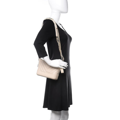 Chanel Aged Calfskin Chevron Quilted Small Gabrielle Hobo Beige Clair 2 of 11