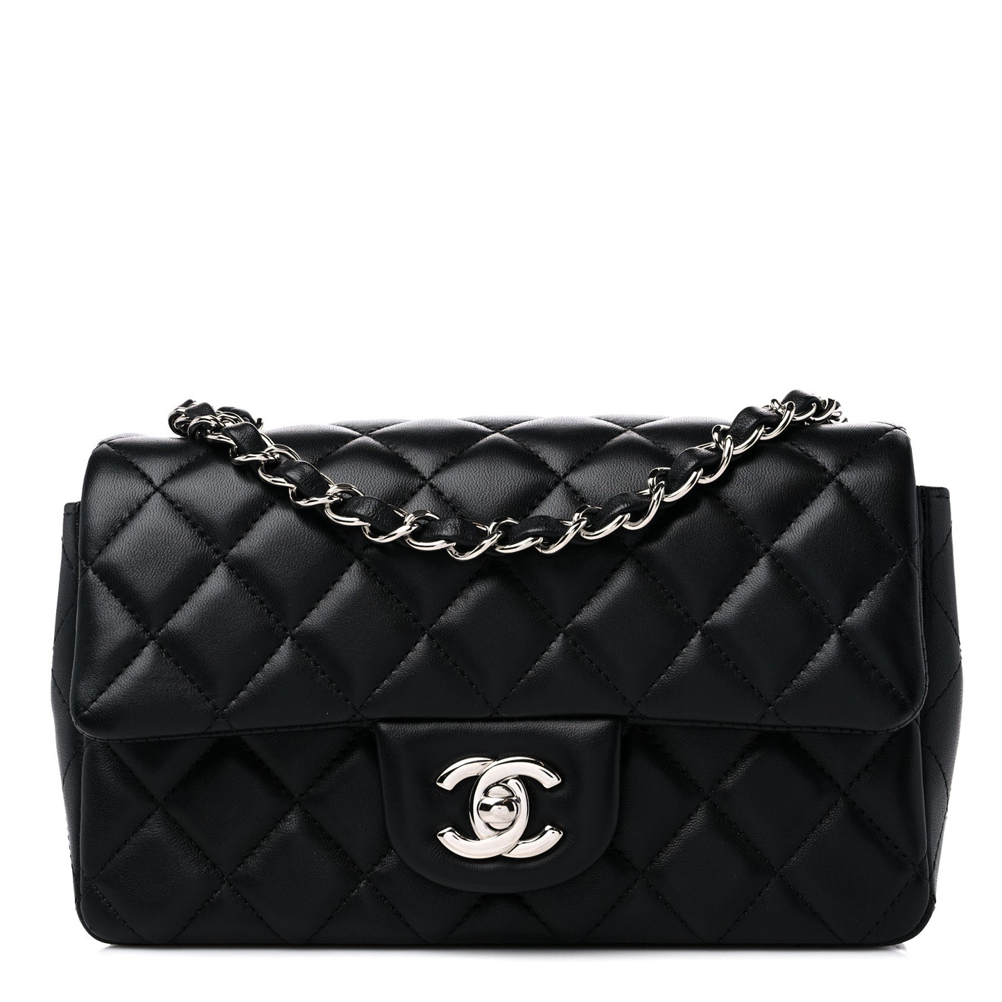 Lambskin Quilted Mini Rectangular Flap Black