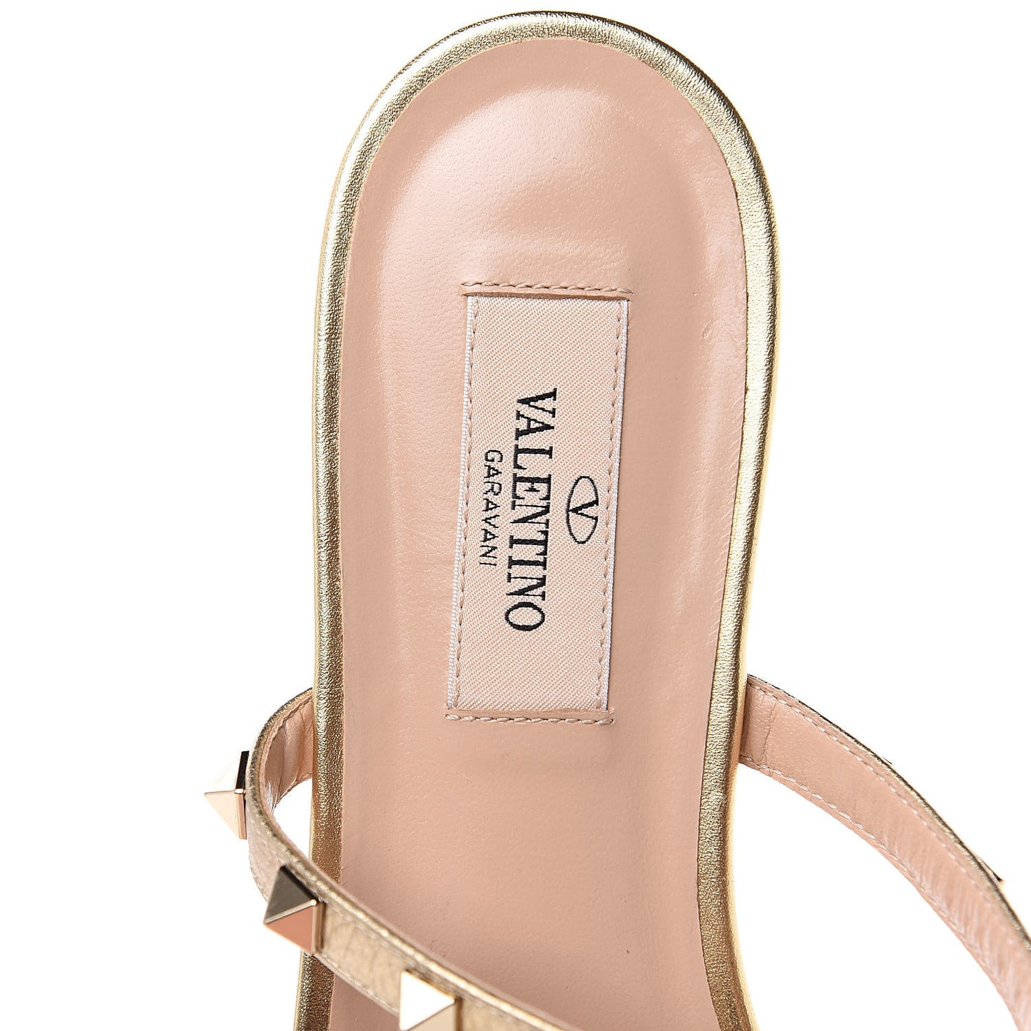 Metallic Nappa Rockstud Caged Flat Slide Sandals 37.5 Skin