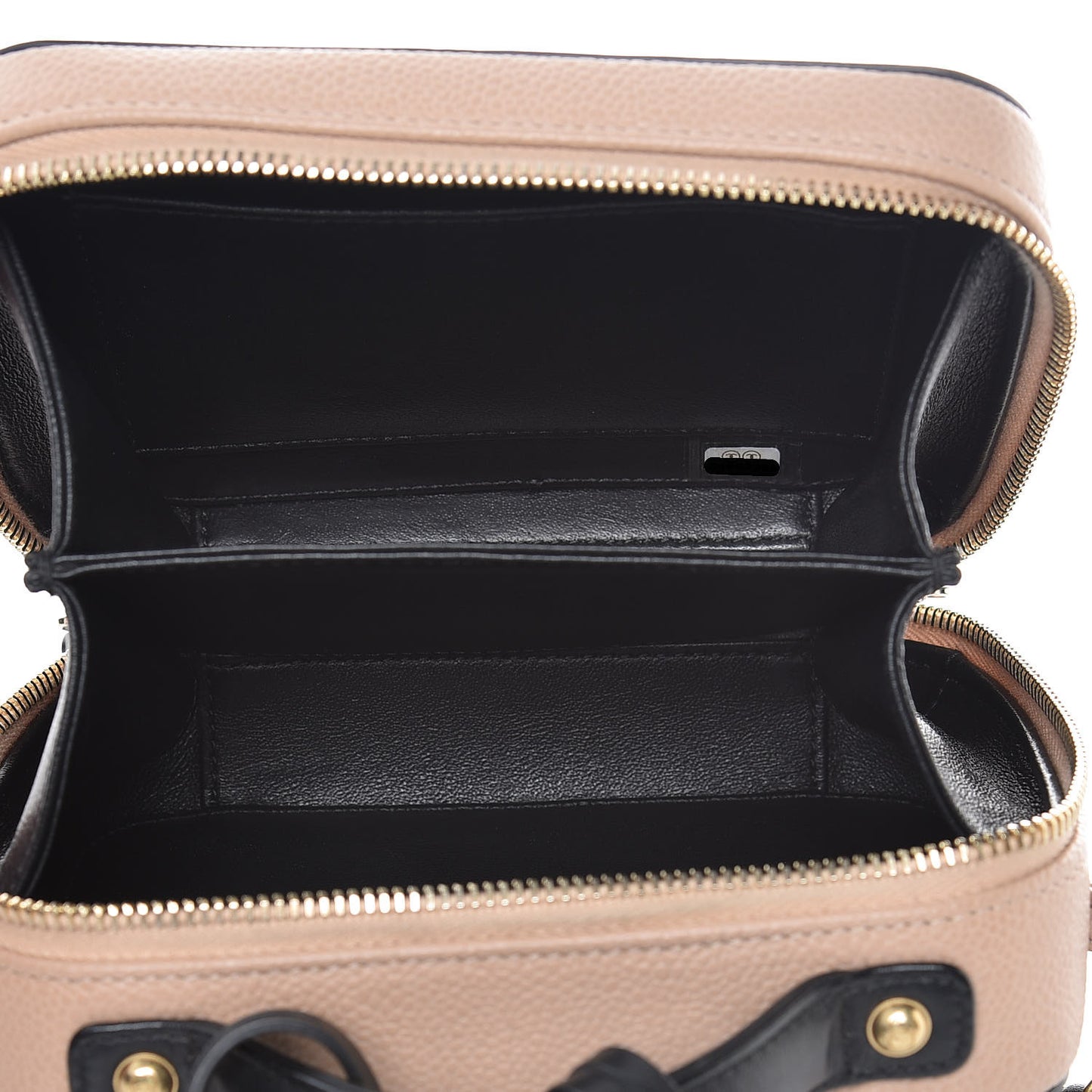 Caviar Quilted Small CC Filigree Vanity Case Beige Black