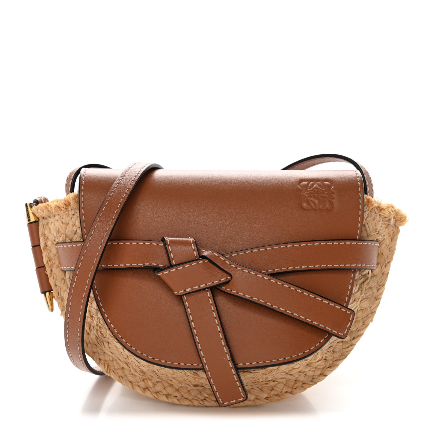 Calfskin Raffia Mini Gate Crossbody Bag Natural Tan