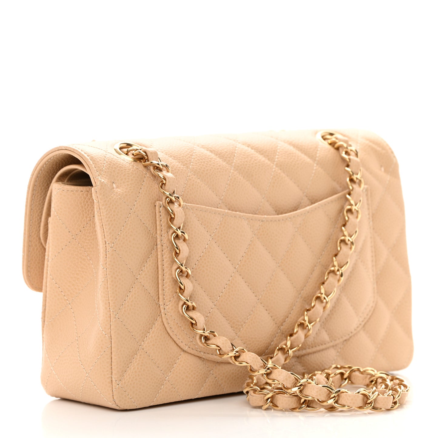 Caviar Quilted Small Double Flap Beige