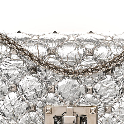 Valentino Garavani Metallic Craquele Nappa Medium Rockstud Spike Shoulder Bag Silver 7 of 13