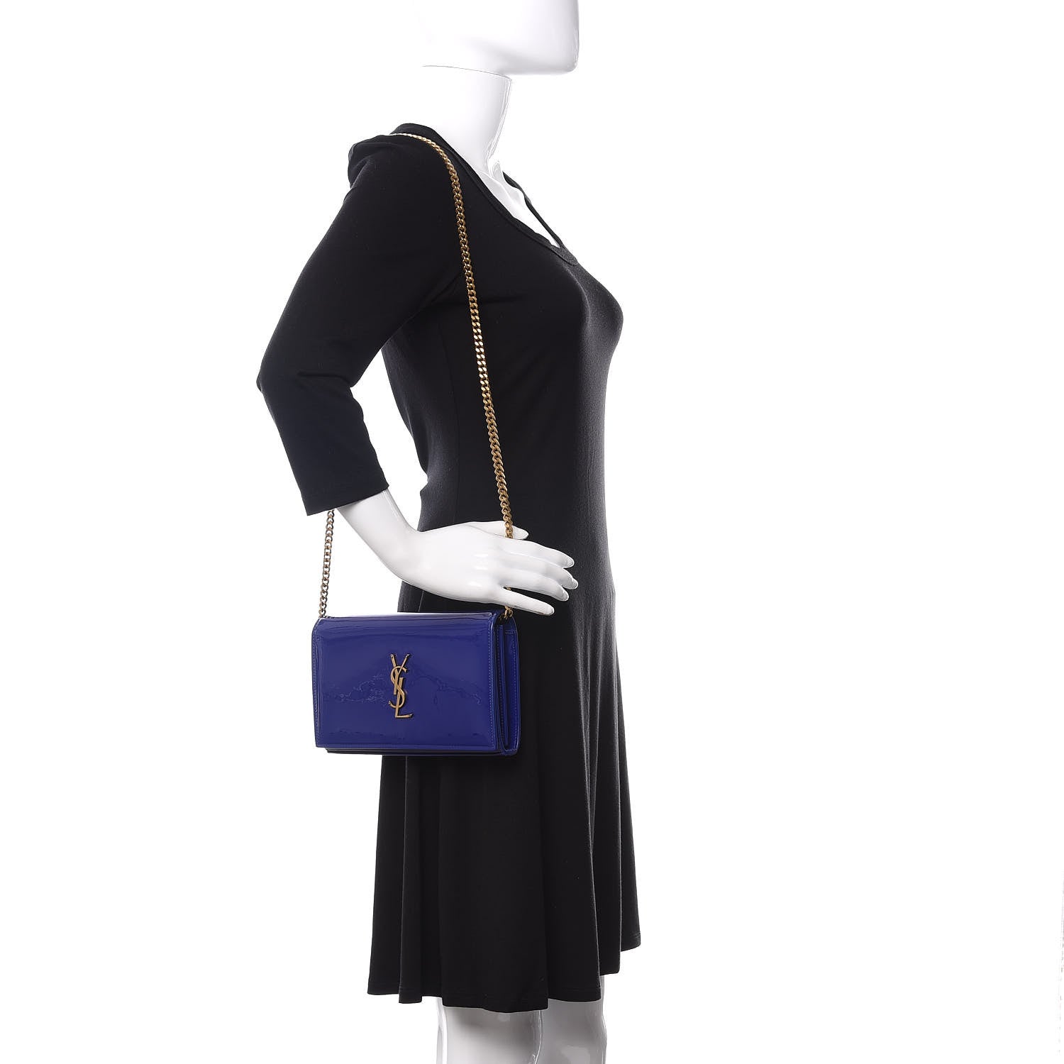 Saint Laurent Patent Calfskin Monogram Kate Wallet On Chain Royal Blue 2 of 11