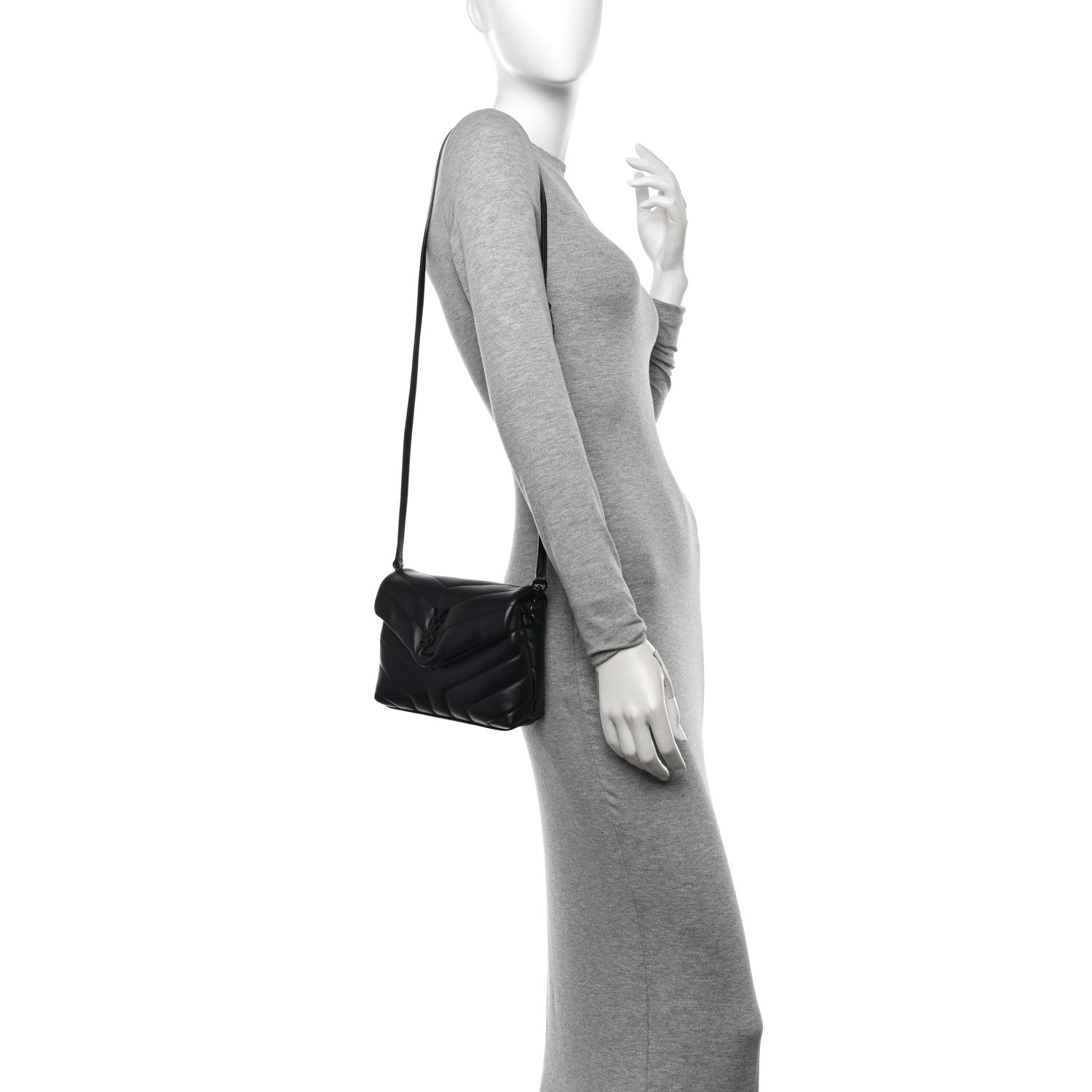 Saint Laurent Calfskin Y Quilted Monogram Toy Loulou Crossbody Bag Black 2 of 10