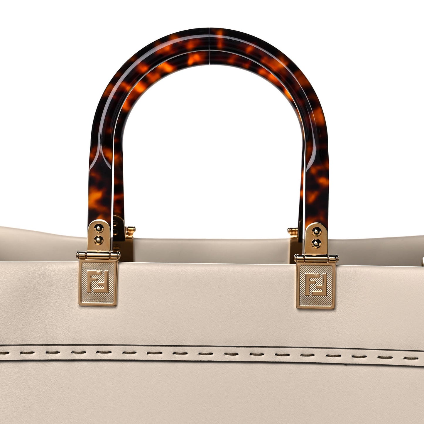 Vitello King Plexiglass Logo Embossed Large Fendi Sunshine Shopper Tote White Ice