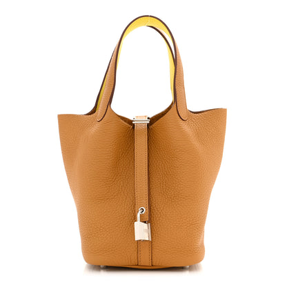 Hermes Taurillon Clemence Swift Eclat Picotin Lock 18 PM Sesame Lime 1 of 11