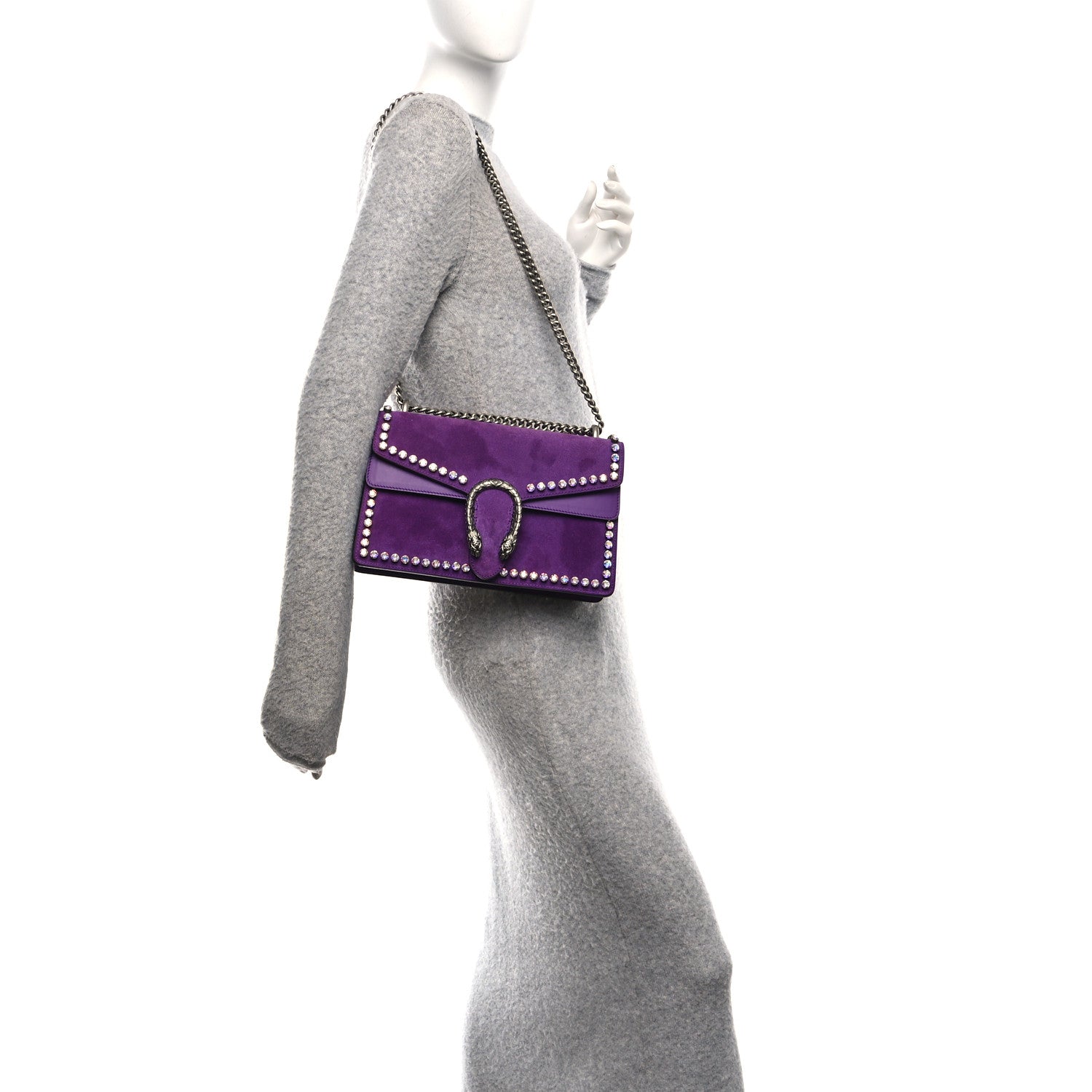 Gucci Suede Crystal Small Dionysus Shoulder Bag Bright Purple 2 of 10
