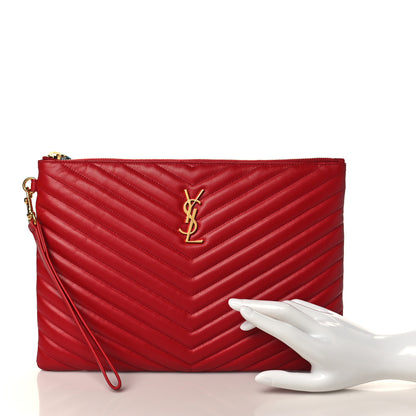 Saint Laurent Calfskin Matelasse Monogram Cassandre Tablet Pouch Rouge Eros 2 of 7