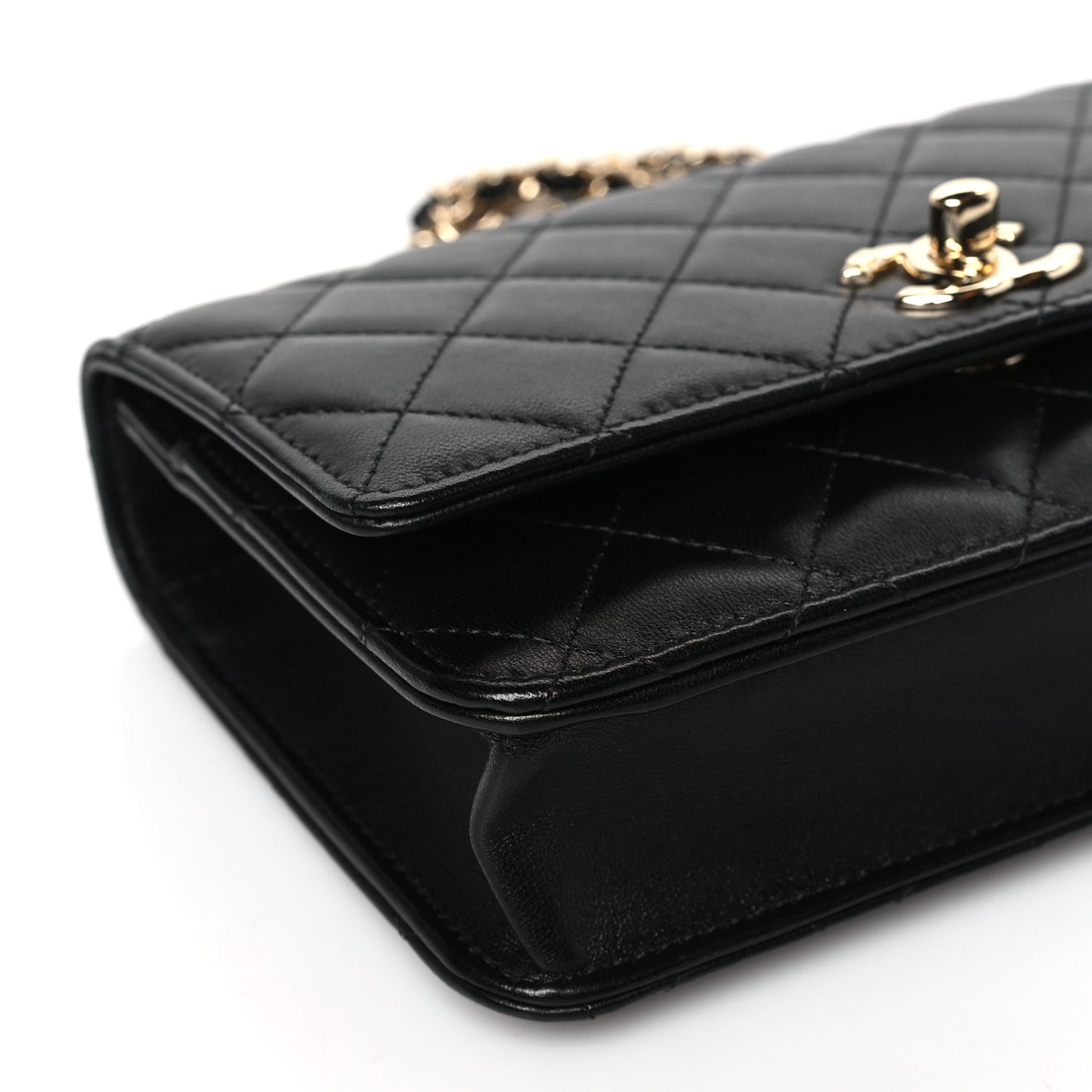 Lambskin Quilted Trendy CC Wallet On Chain WOC Black