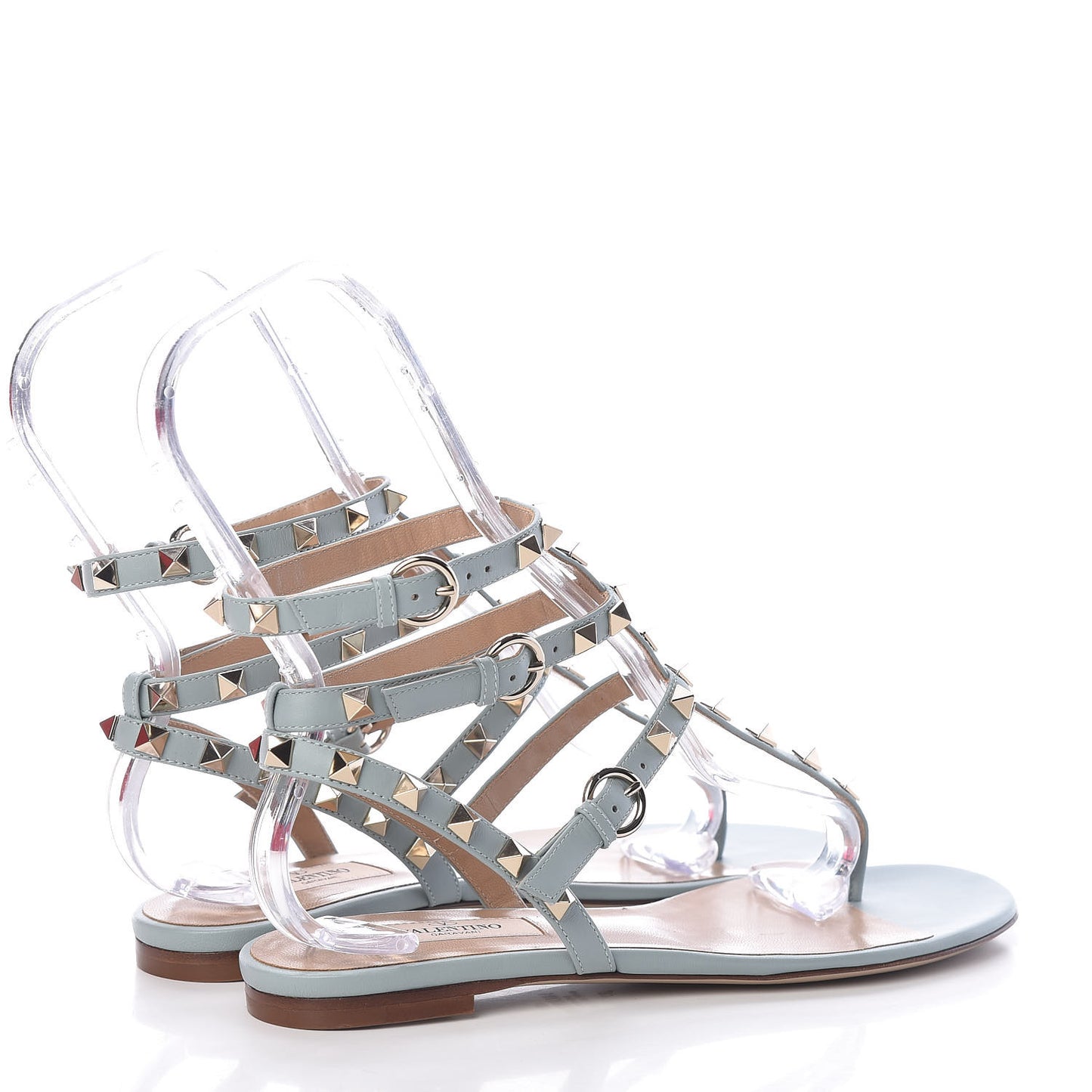 Nappa Rockstud Ankle Wrap Flat Thong Sandals 37 Celadon
