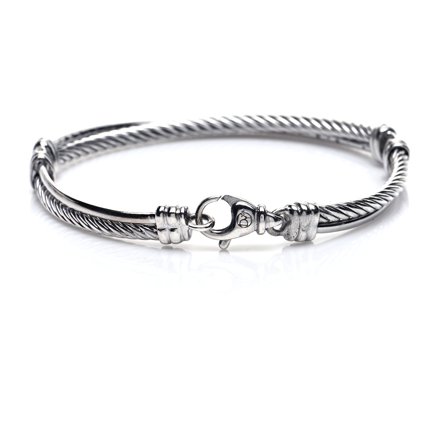 David Yurman Sterling Silver 14K White Gold Diamond 3mm Crossover Bracelet 4 of 6