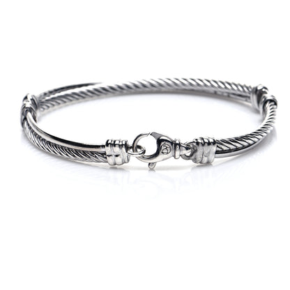 David Yurman Sterling Silver 14K White Gold Diamond 3mm Crossover Bracelet 4 of 6