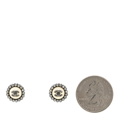 Chanel Ruthenium Pearl Crystal CC Round Earrings Silver 2 of 5