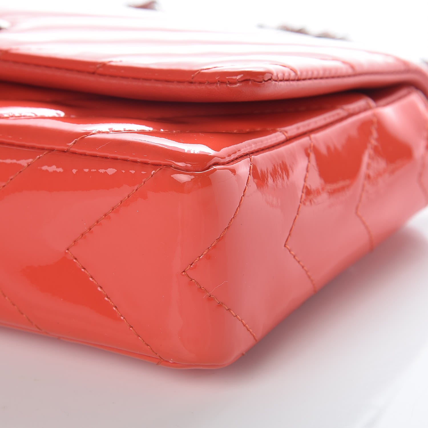 Chanel Patent Calfskin Chevron Quilted Wallet On Chain WOC Red 12 of 12