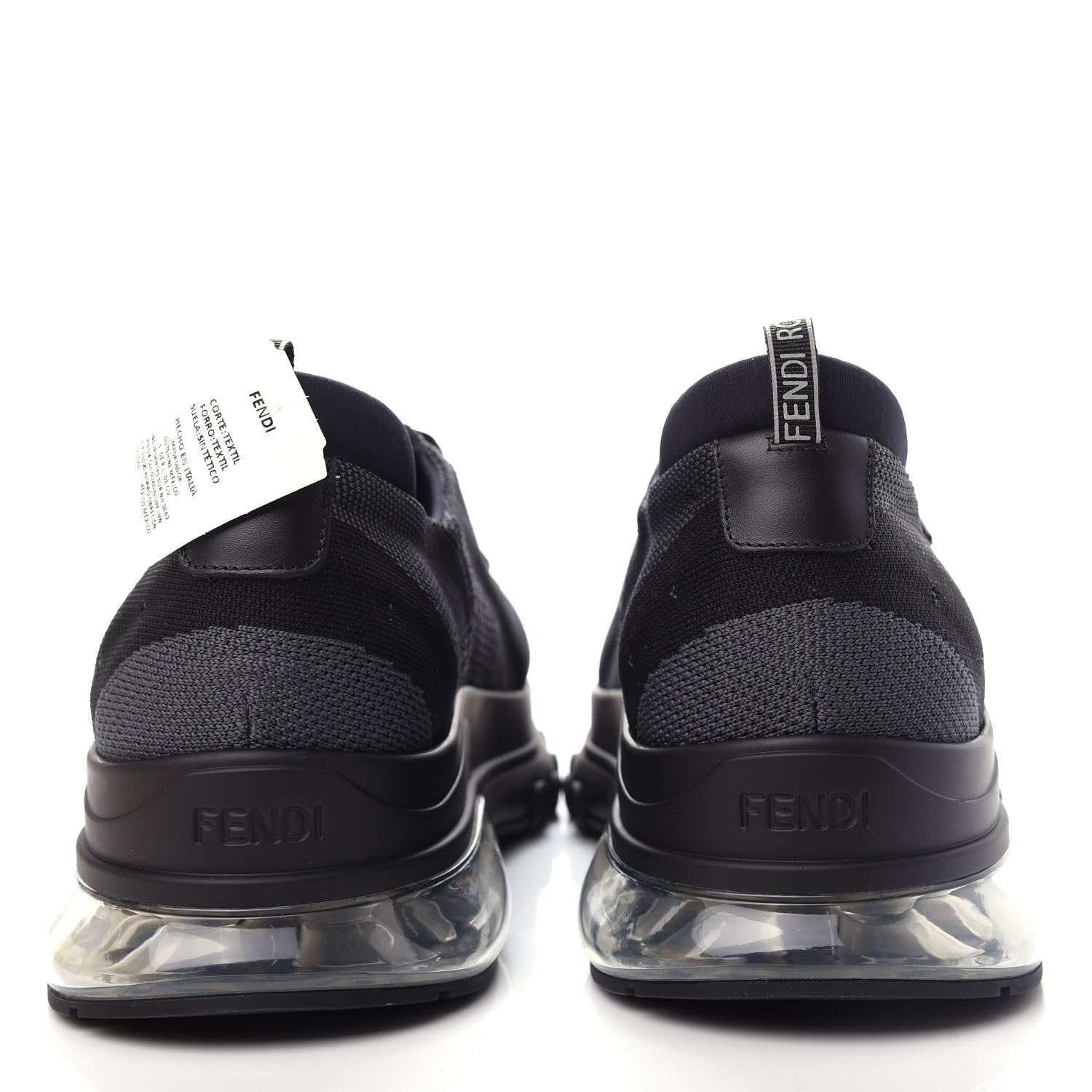 Fendi Jersey Vitello Bi-Color Mens Low Top Sneakers 10 Black Fumo 7 of 11