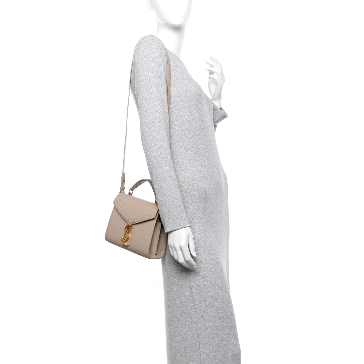 Saint Laurent Grain de Poudre Mini Classic Monogram Cassandra Top Handle Beige 2 of 11