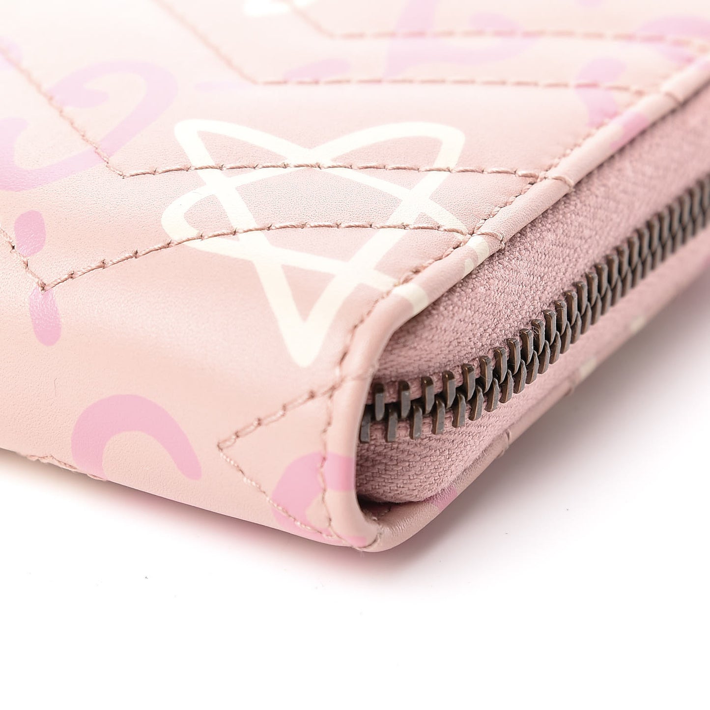 Calfskin Matelasse GucciGhost GG Marmont Zip Around Wallet Perfect Pink Rosa Ivory