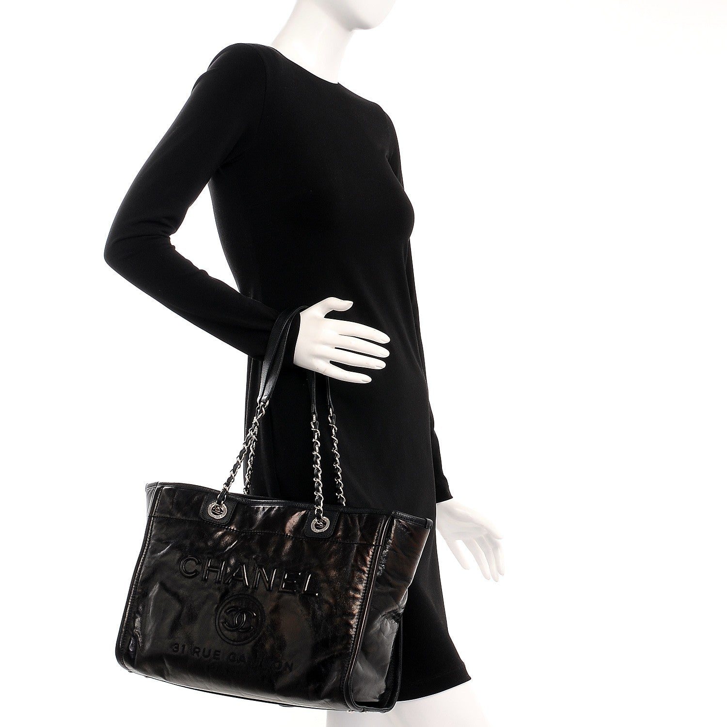Chanel Glazed Calfskin Small Deauville Tote Black 2 of 7