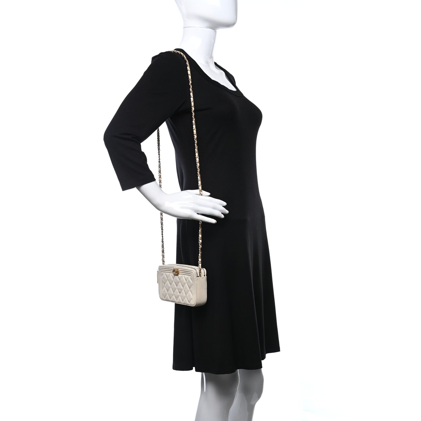 Caviar Quilted Small Boy Clutch With Chain White