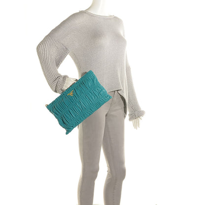 Prada Nappa Gaufre Ruched Clutch Turchese 2 of 10