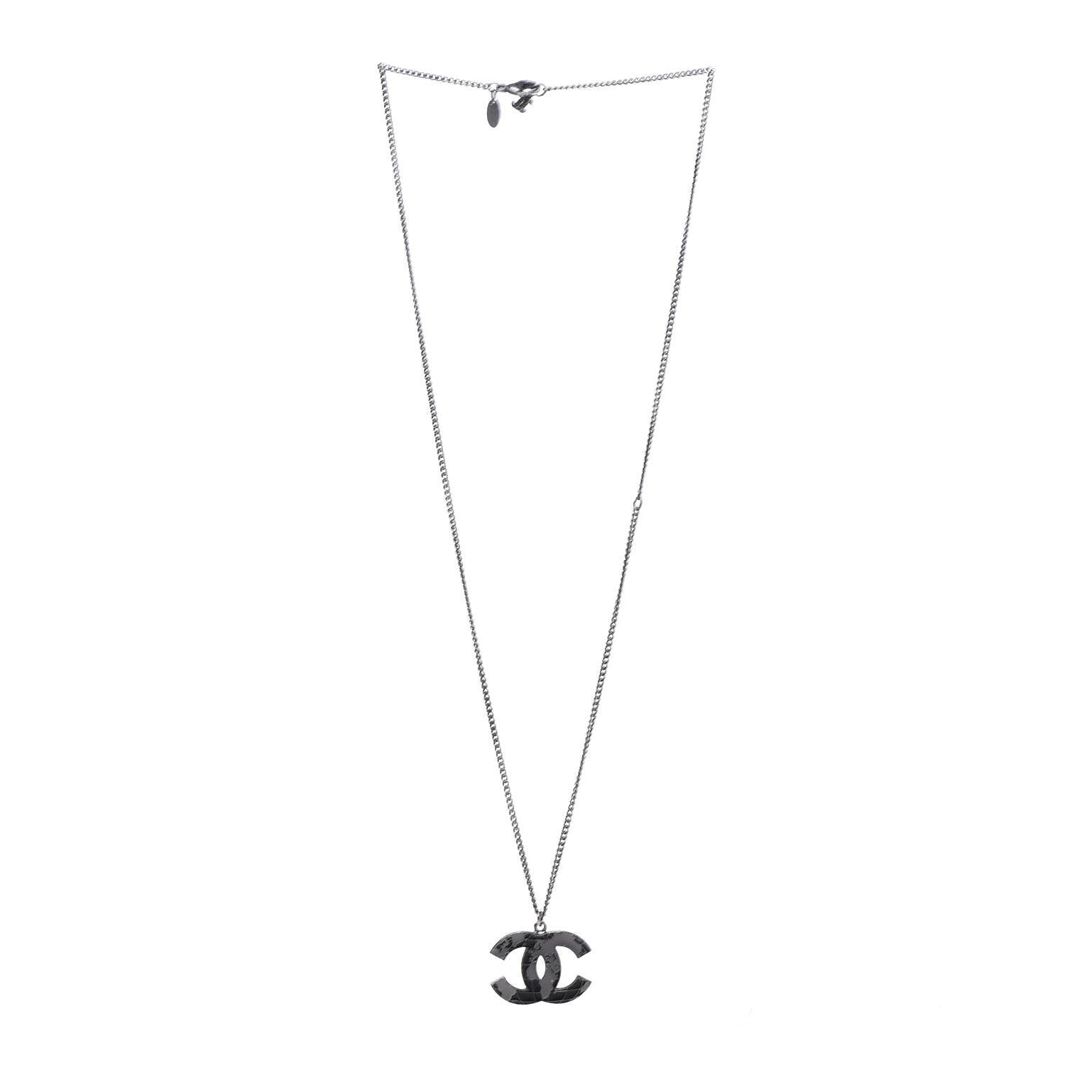 Chanel Ruthenium Globe CC Pendant Necklace Dark Silver 3 of 6
